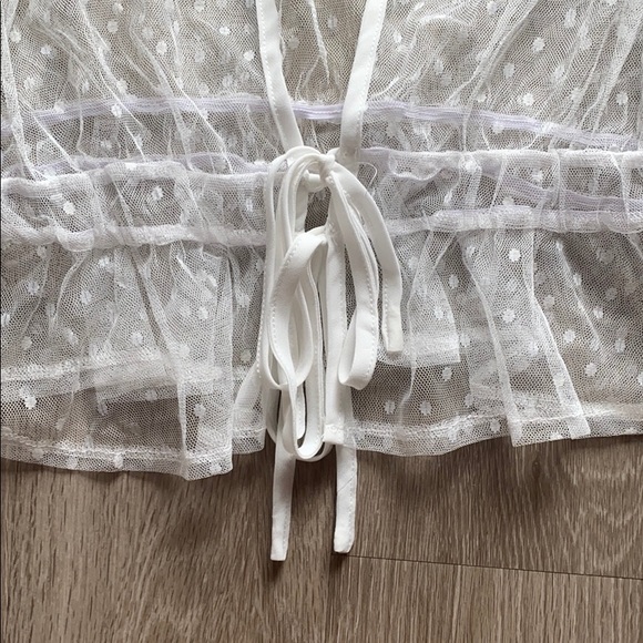 White Polka Dot Mesh Top - Picture 2 of 4